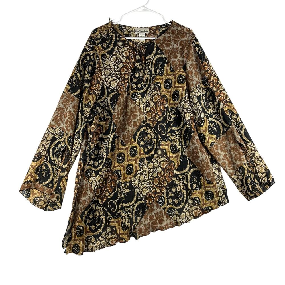 Blue Diamond Plus Asymmetric Lettuce Hem Blouse Women's 24/3X Brown Split Sleeve